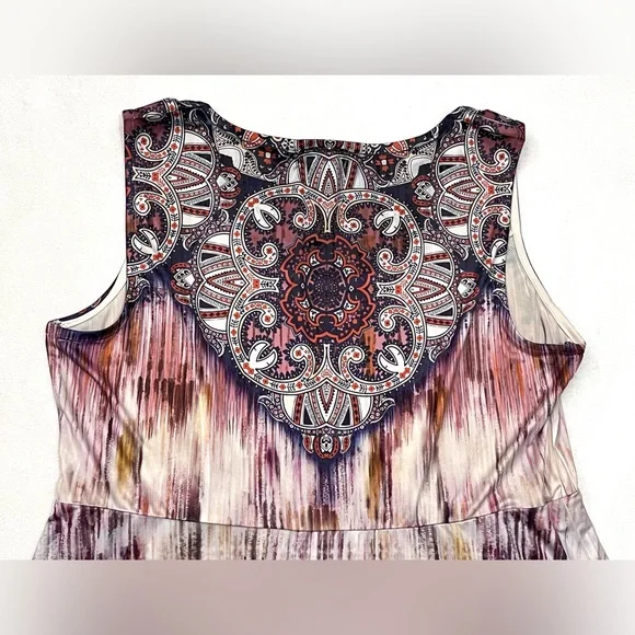 ONE WORLD Live & Let Live Sleeveless Boho Ombre Print Paisley Neckline Dress - Picture 13 of 16